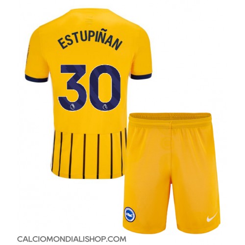 Maglie da calcio Brighton Pervis Estupinan #30 Seconda Maglia Bambino 2024-25 Manica Corta (+ Pantaloni corti)